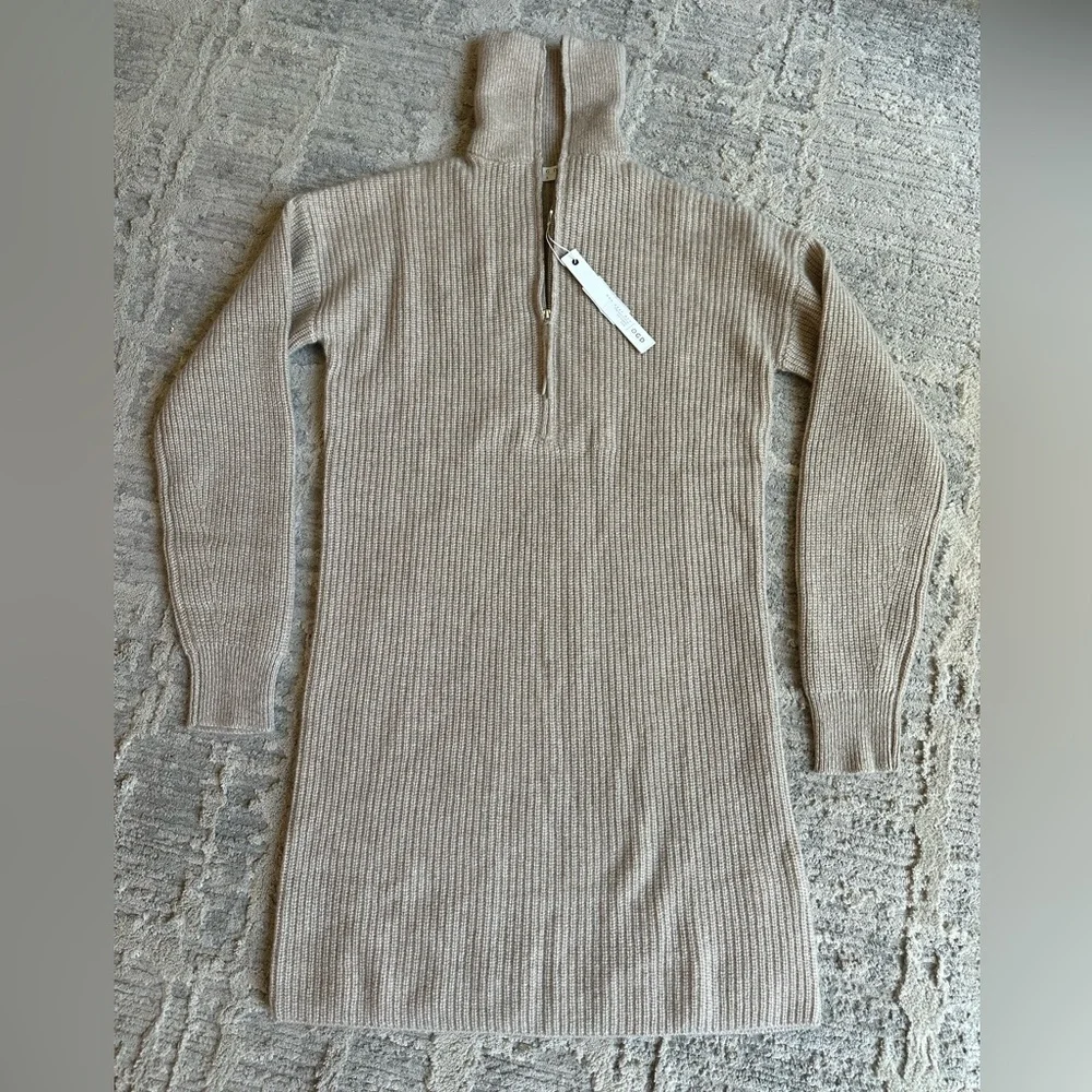 One Grey Day 100% Cashmere‎ Half Zip Sweater Dress Beige New Luxury Soft Size S - Picture 3 of 8